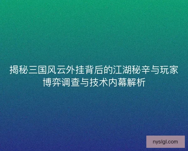 揭秘三国风云外挂背后的江湖秘辛与玩家博弈调查与技术内幕解析